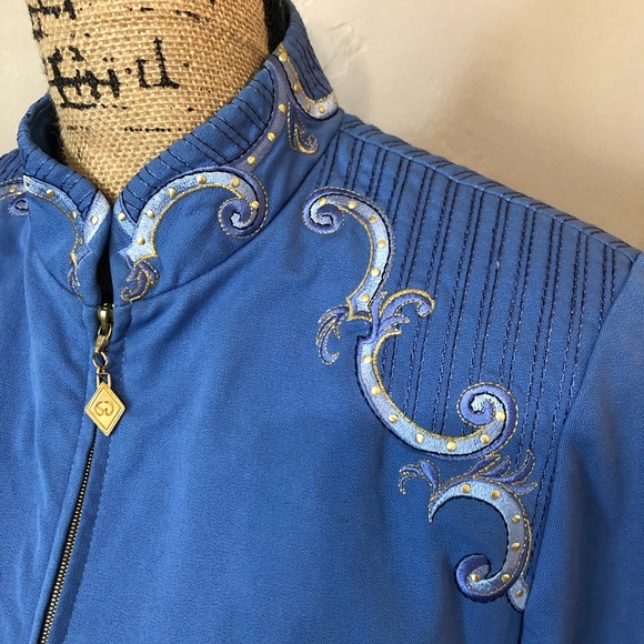 St. John Sport Blue Embroidered Zip Up Jacket Sz S - Picture 2 of 8